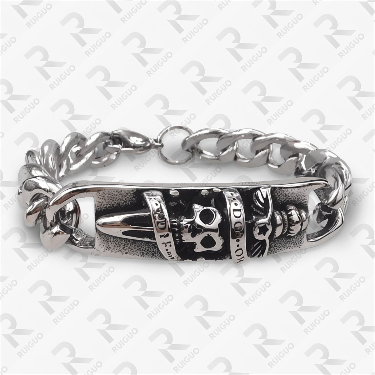 Wholesale Vintage Style Celtic Knot Skull Stainless Steel Cuban Cross Punk Bracelet ACC-BT-Ruig002
