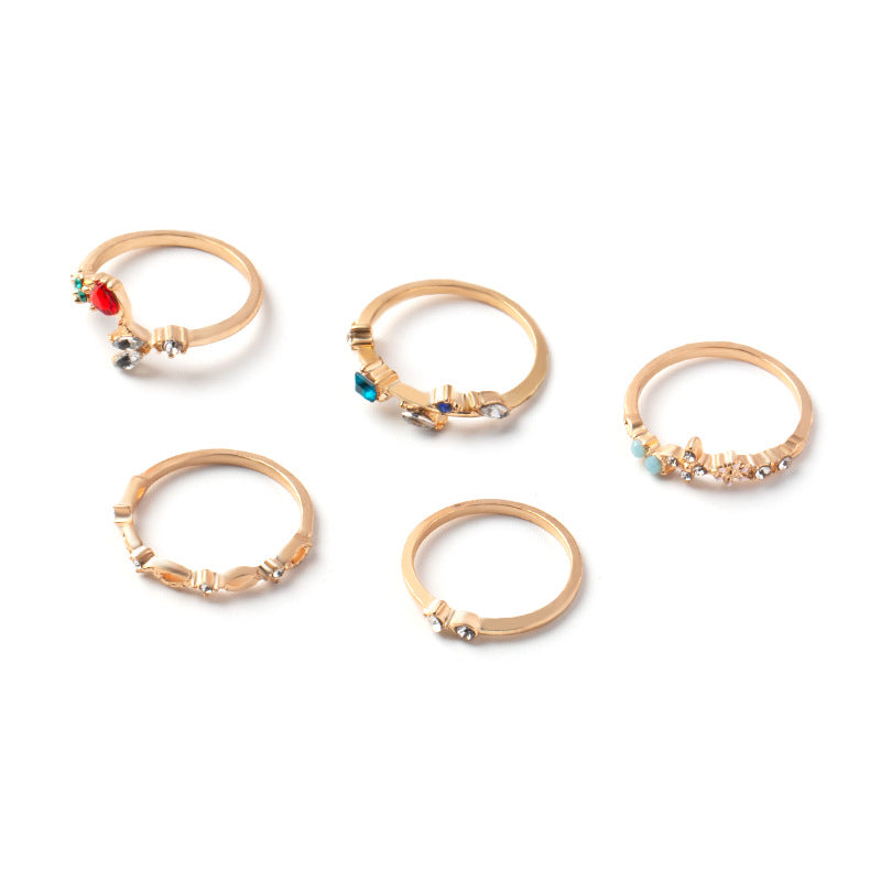 Wholesale  fashion opening gold-plated flowers 5 ring set