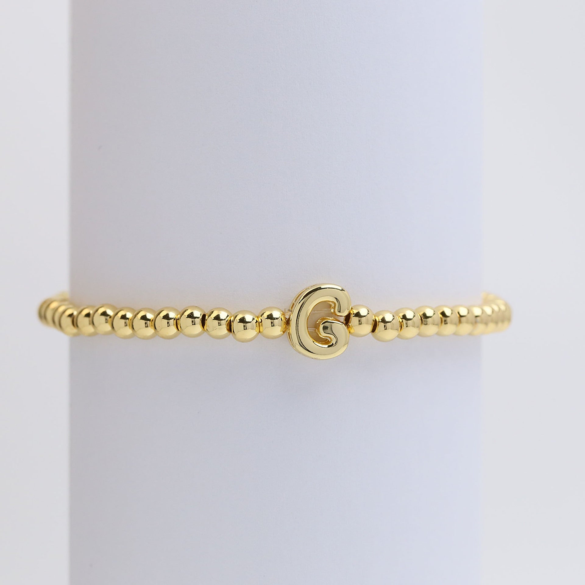 Wholesale 18k Glossy Balloon 26 Letter Copper Beads Elastic Line Beaded Bracelet ACC-BT-BaiYi002