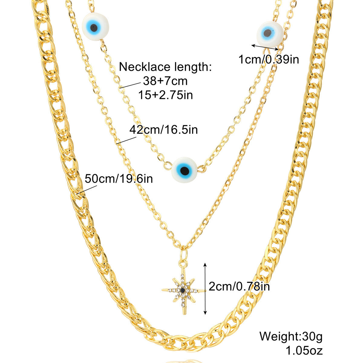 Wholesale  Five-Pointed Star Stacked Zircon Metal Multi-Layer Necklace