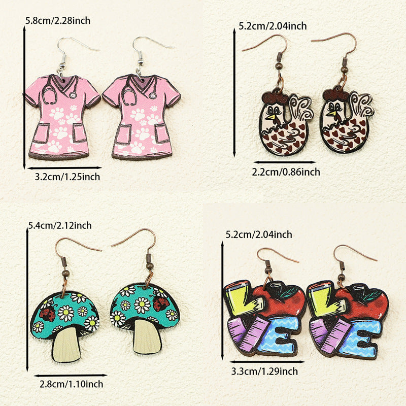 Wholesale  Thanksgiving Nurses Day Back to School Season Farm Love Love Wooden Earrings