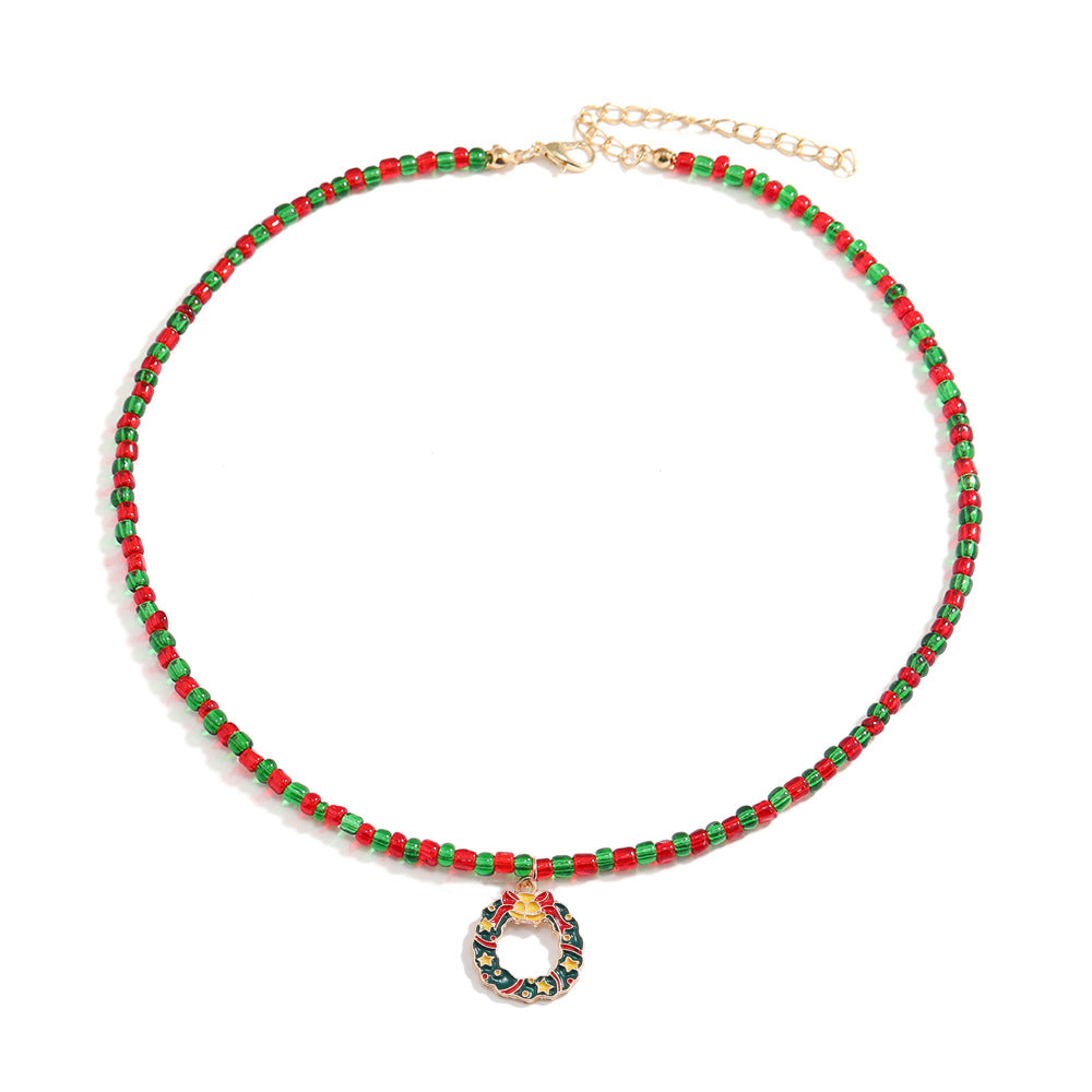 Wholesale Christmas Red and White Handmade Beaded Cane Necklace ACC-NE-DingZhou001