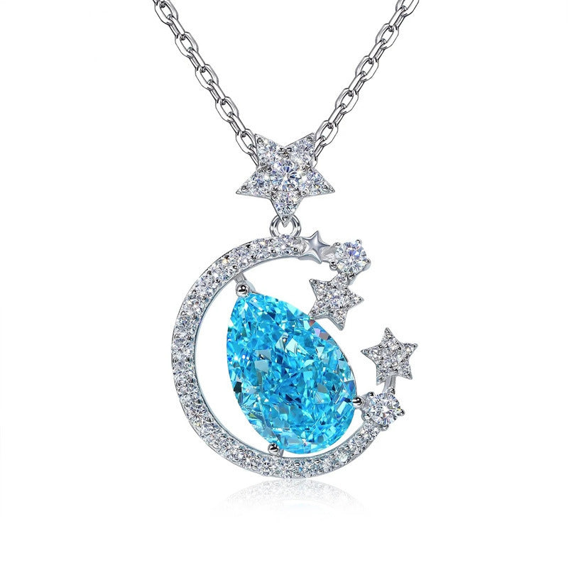 Wholesale Blue starry sky necklace with micro-drop aquamarine clavicle necklace