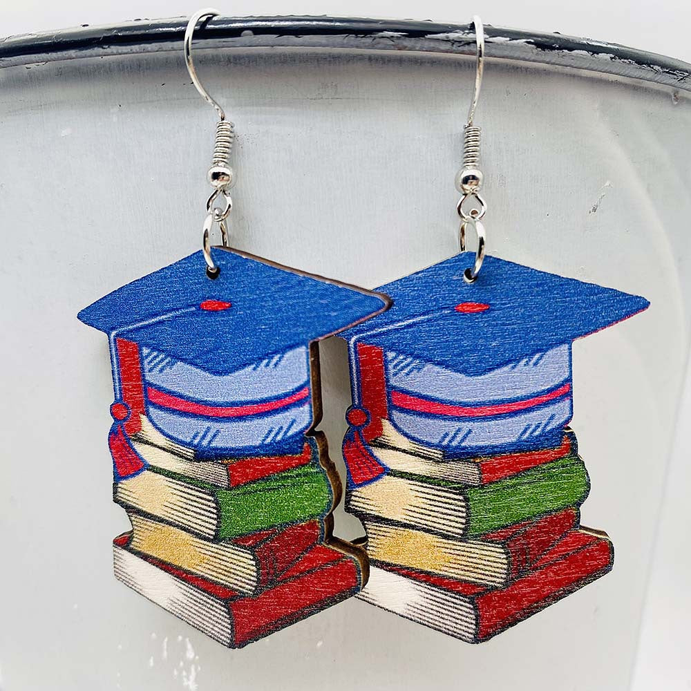 Wholesale Graduation Season Wooden Earrings English Letter Pendant ACC-ES-Cheny005