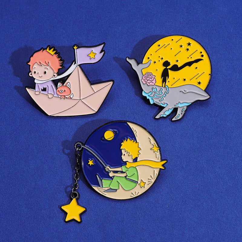 Wholesale Cute Cartoon Little Prince Star Fairy Tale Brooch Moon Aesthetic Badge ACC-BCH-QiHe002