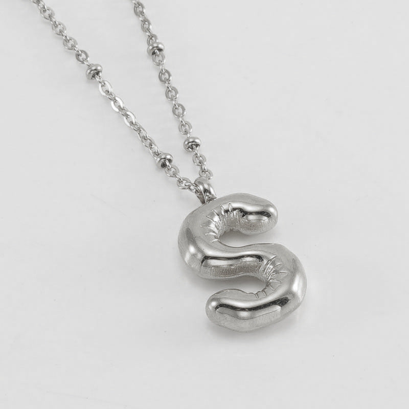 Wholesale  bubble letter necklace 18K stainless steel English letter pendant jewelry
