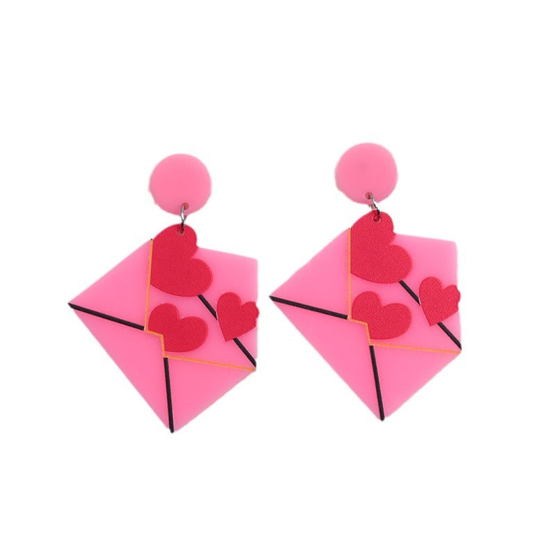 Wholesale Acrylic Valentine' s Day Heart Envelope Earrings