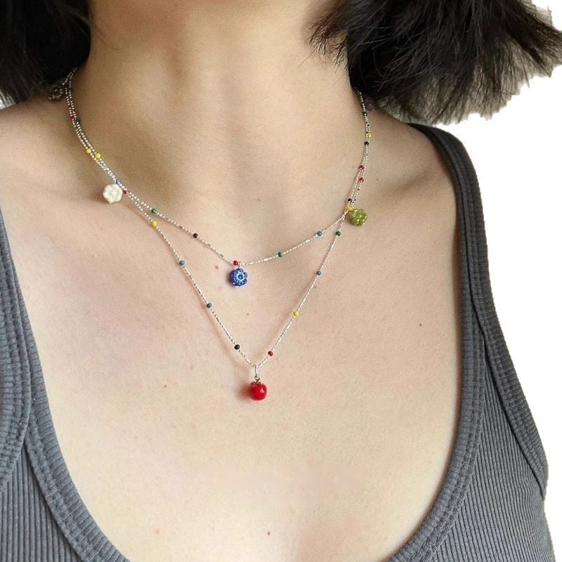 Wholesale  colorful small flower pendant clavicle chain