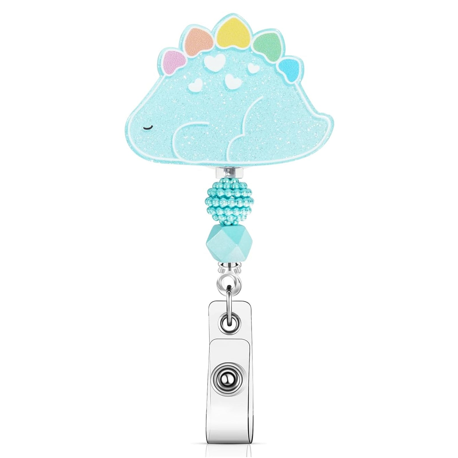 Wholesale Glitter Dinosaur Beaded Acrylic Retractable Badge Holder for Medical Students Fashion Accessory Boutique Gift