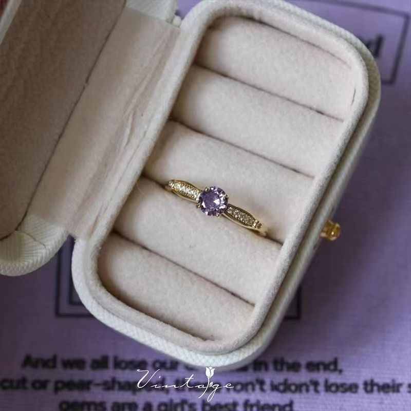 Wholesale French Stylish Adjustable Purple Zircon Ring Set Electroplated Alloy Geometric Four Piece Jewelry Accessory For Women Boutique Resale Gift