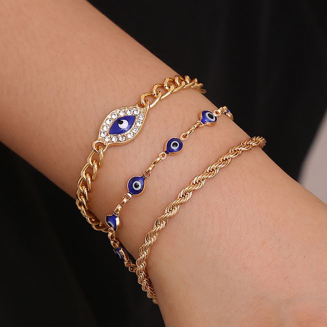 Wholesale Evil Eye Design Bracelet Set For Women Gold Iron 3 Piece Jewelry Accessory Chic Everyday Wear Gift