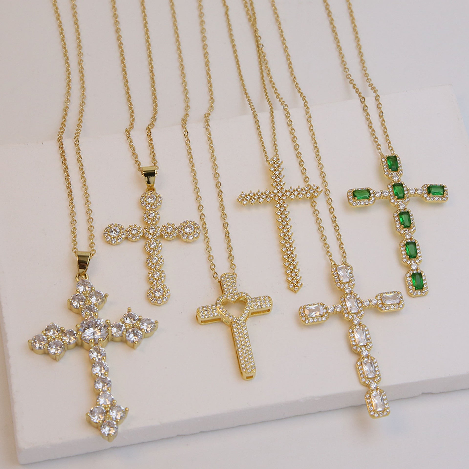 Wholesale 18k Brass Large Zircon Cross Necklaces ACC-NE-BaiYi005