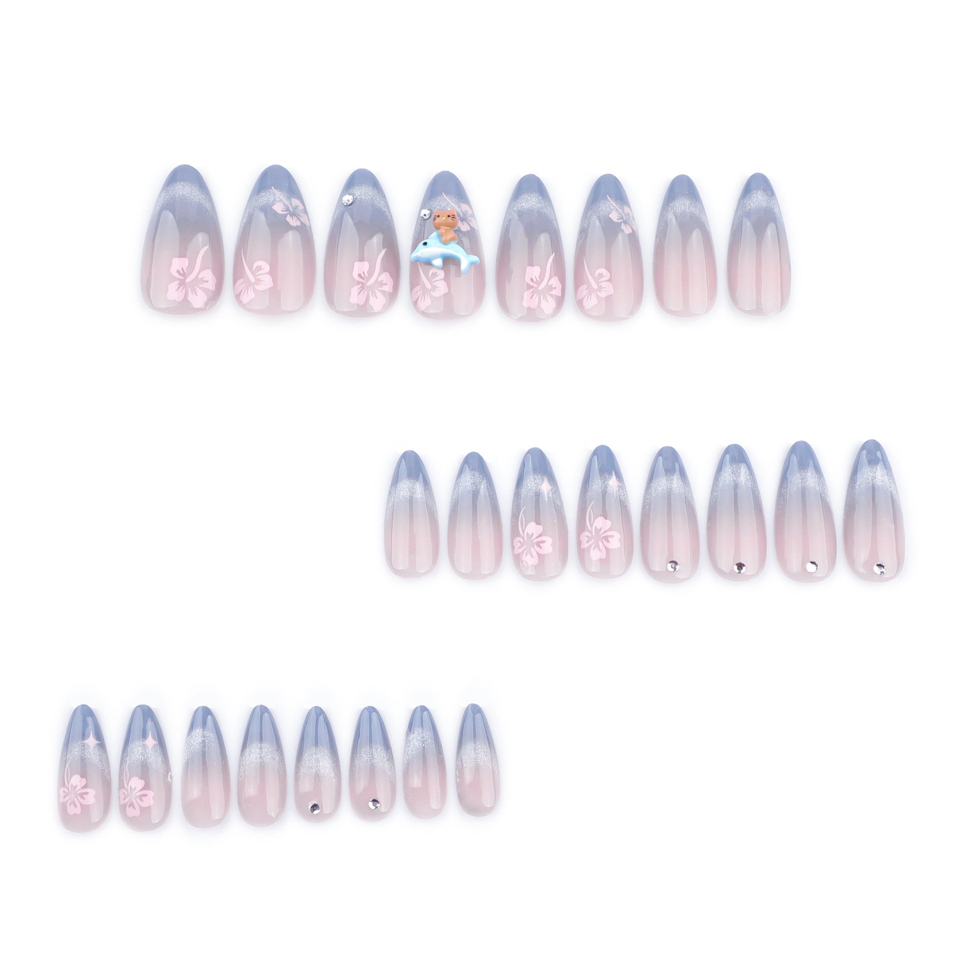 Wholesale 24 Pieces/box Blue Cat Eye Gradient Nails Kits Nail Stickers