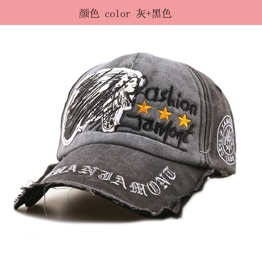 Wholesale Men' s Casual Vintage Baseball Cap,  Distressed Solid Black Gray with Letter Embroidery,  Outdoor Sun Hat