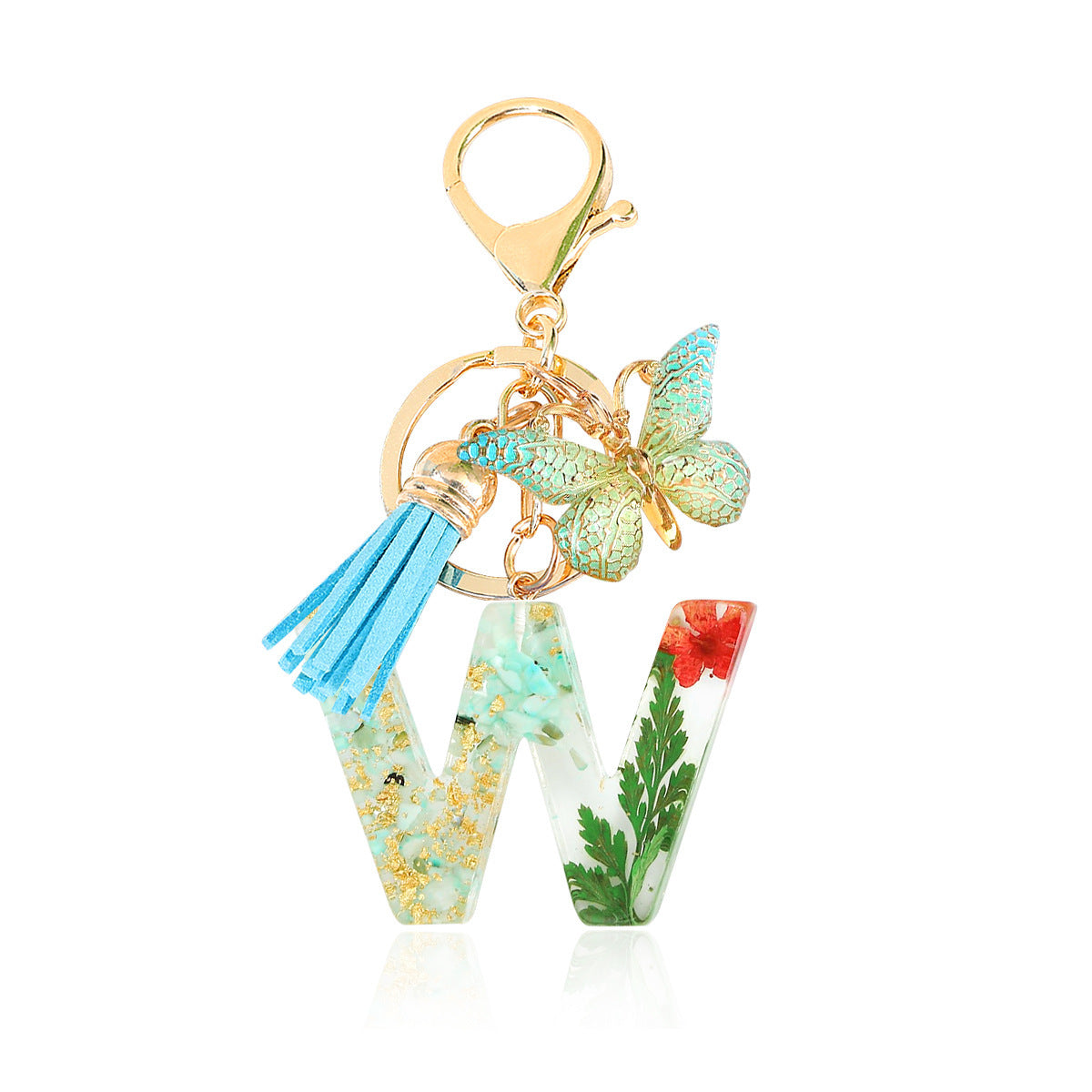 Wholesale green resin butterfly letter keychain