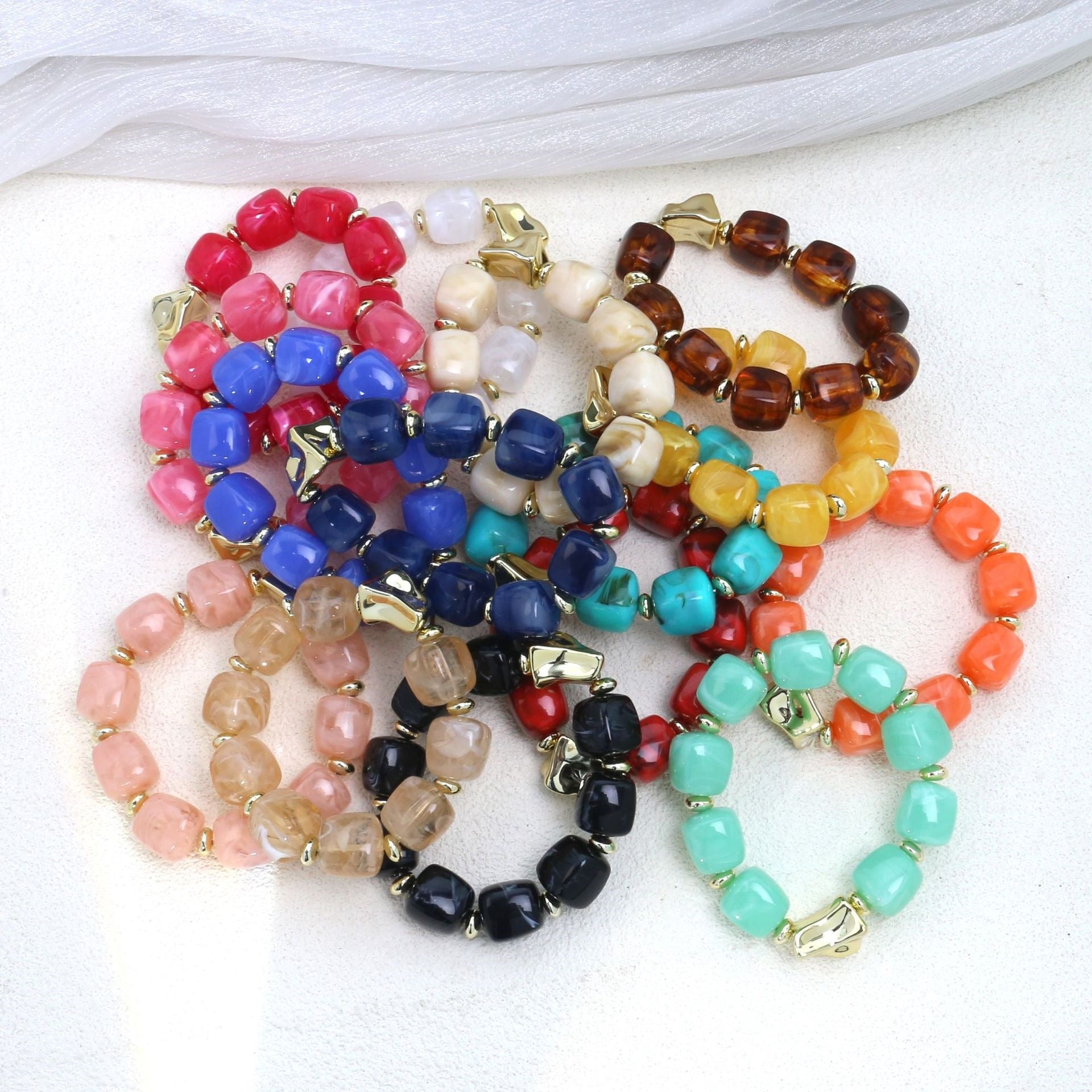 Wholesale Modern Chinese Style Acrylic Beaded Bracelet Colorful Square Candy Beads Women S Fashion Jewelry Gift Everyday