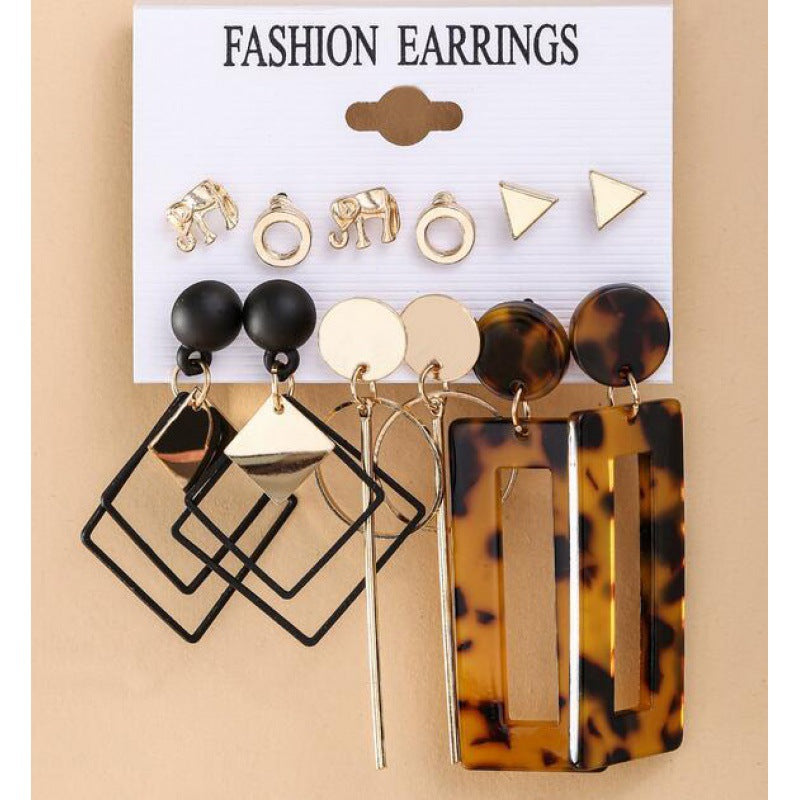 Wholesale diamond geometric alloy earrings set