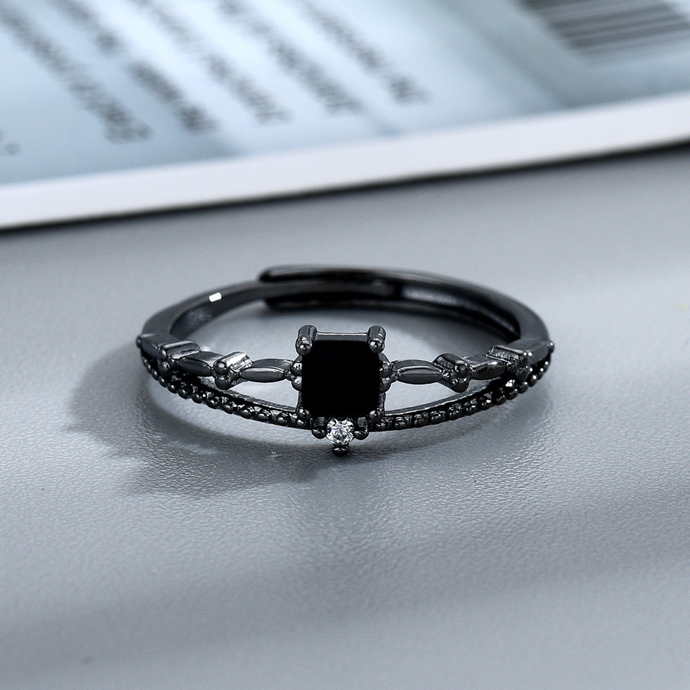 Wholesale  Inlaid with Black Square Zircon Personality Delicate Rings