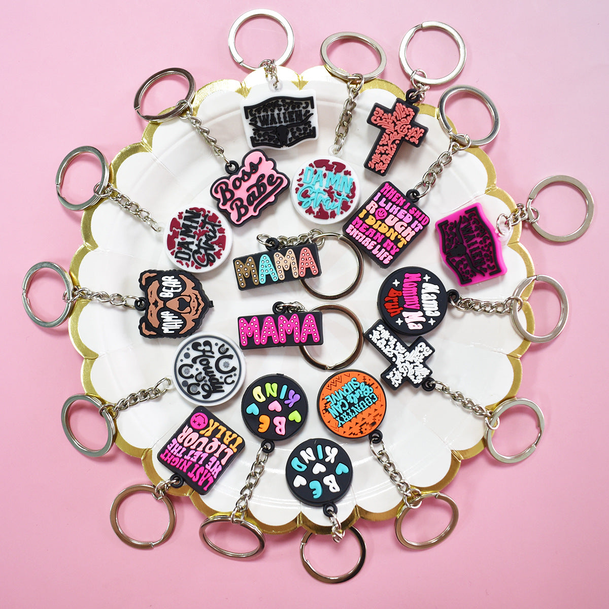 Wholesale Random 100pcs Cow Pattern Denim Western Style Soft Rubber Keychains