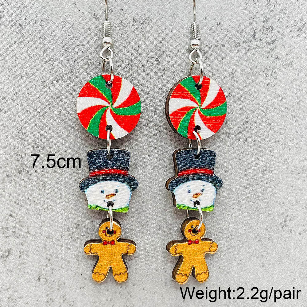 Wholesale Christmas Snowman Santa Claus Gift Wood Earrings ACC-ES-ChenY076