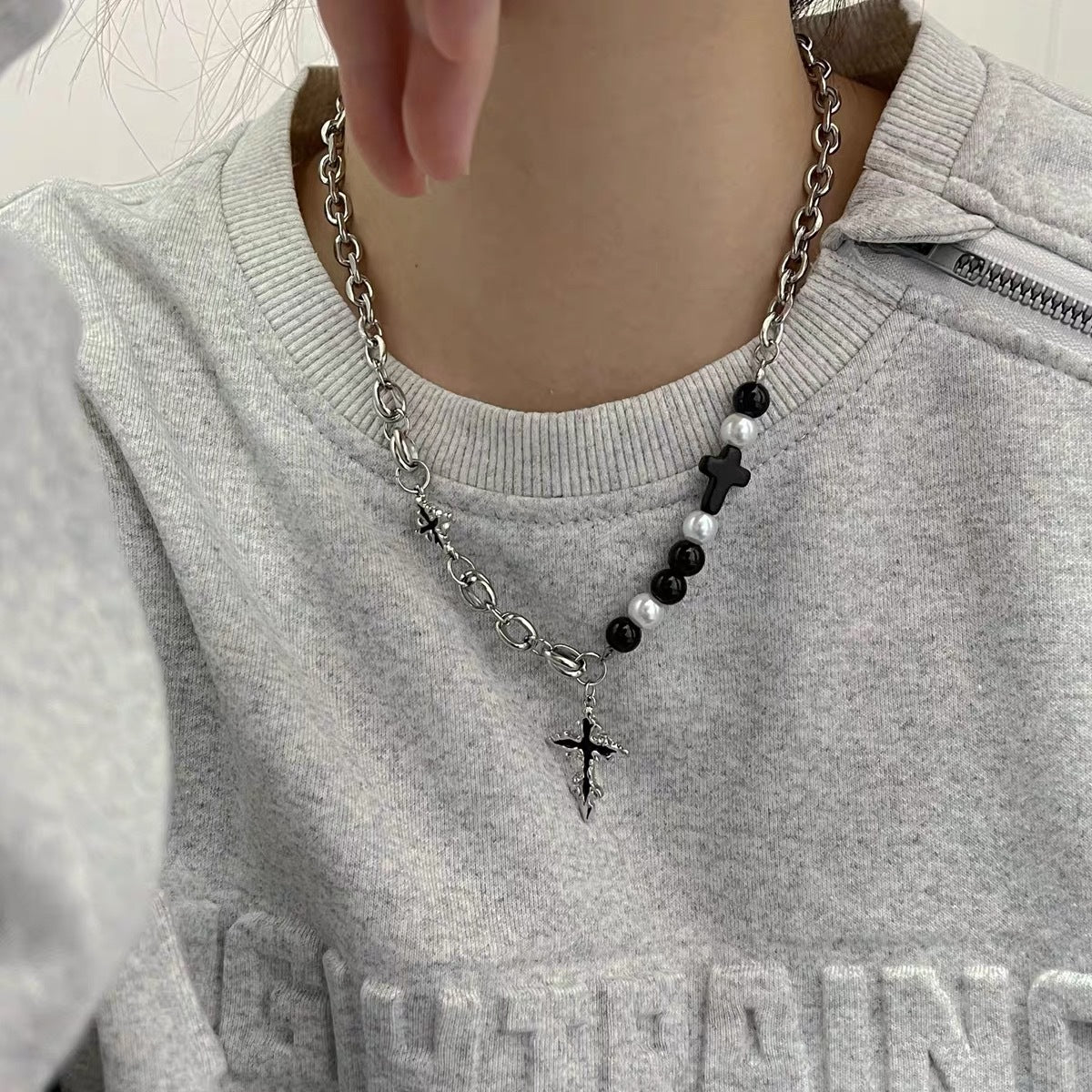 Wholesale Cross Zircon Colorfast Titanium Steel Necklace ACC-NE-NS001