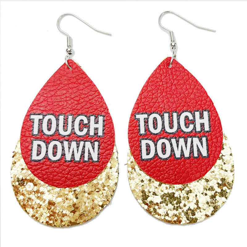 Wholesale 2pairs/pack Sports Style Football Stadium Cheer Leather Teardrop-shaped Double-layer Earrings ACC-ES-HY121
