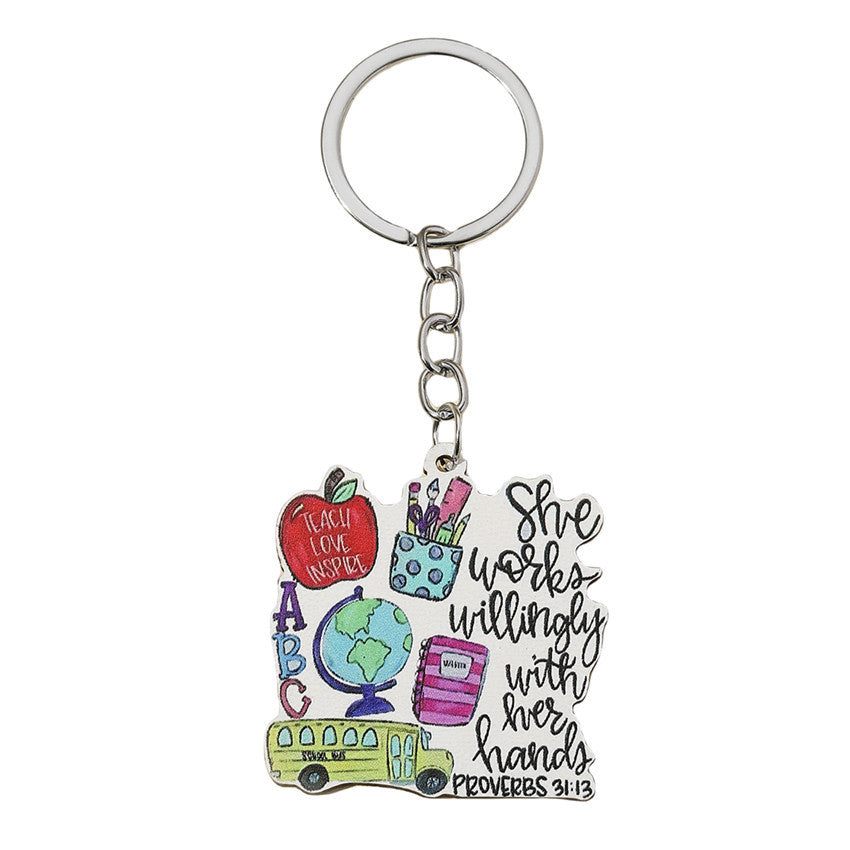 Wholesale Graduation Season Apple Teacher Wooden Keychain ACC-KC-RongR027
