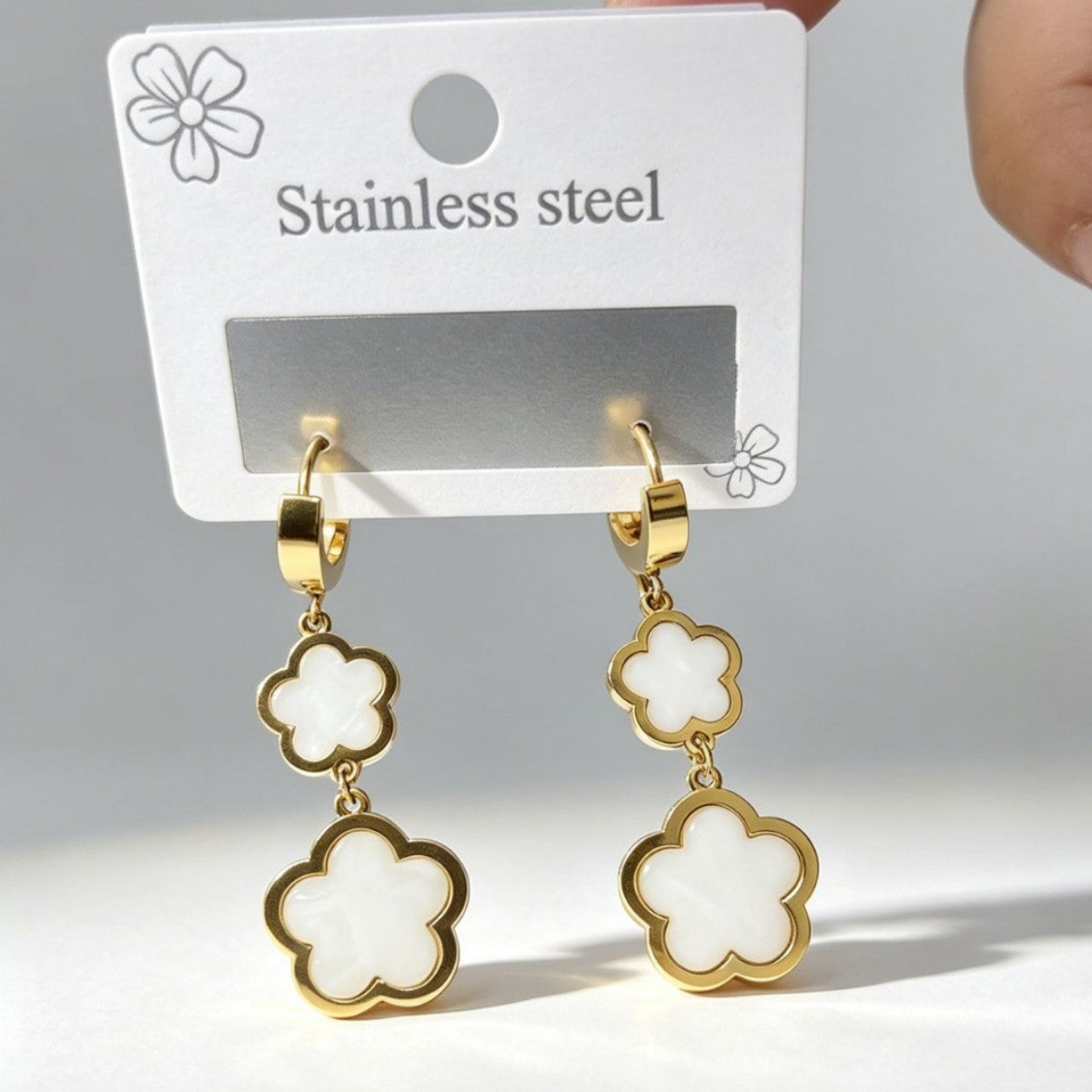Wholesale Stainless Steel White Gold Five-Leaf Flower Earrings Minimalist Chic Jewelry Accessory