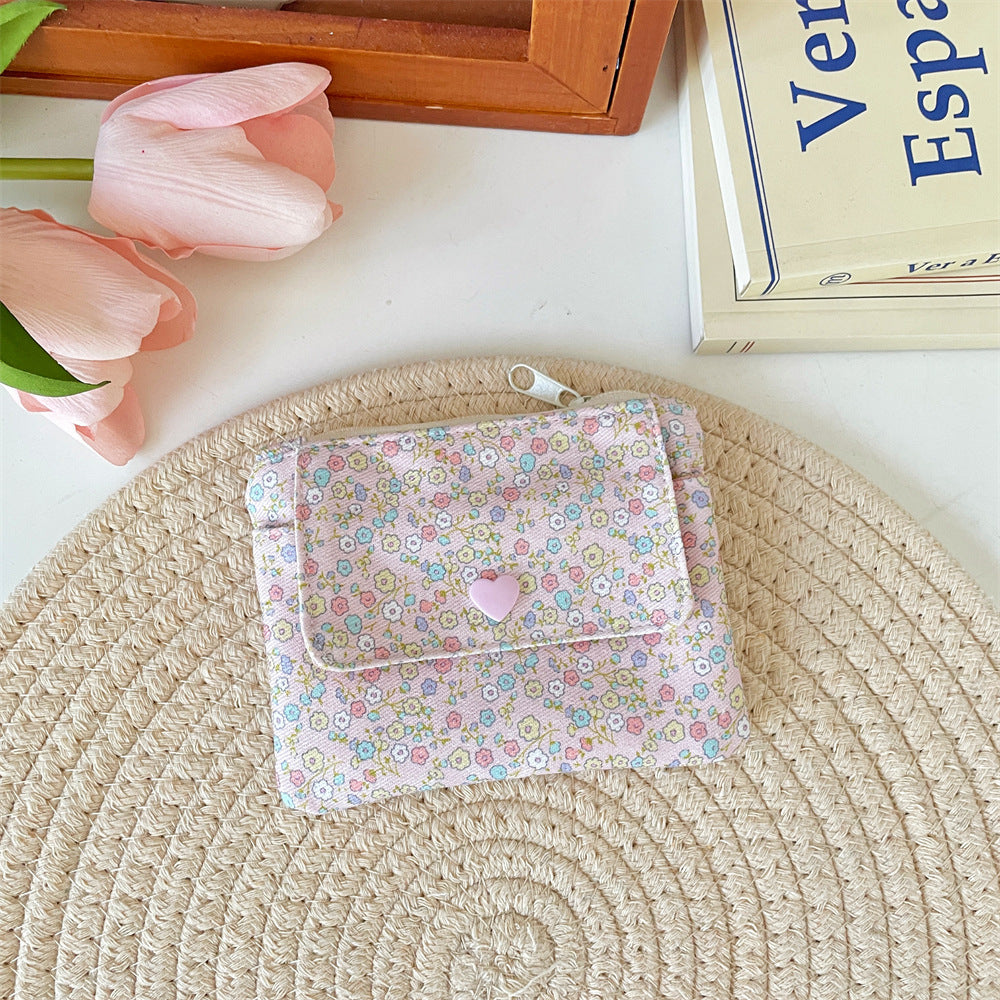 Wholesale Korean Style Flower Pattern Card Holder Wallet Double Layer Large Capacity Beige Polyester Stylish Women S Everyday Accessory Gift Resale