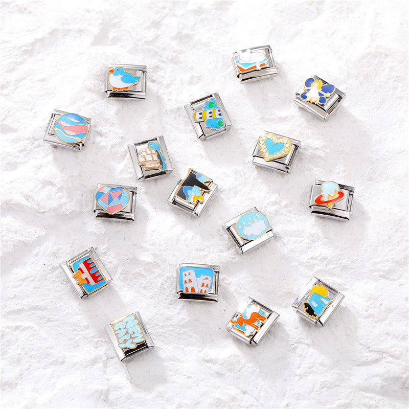 Wholesale Italian Beaded Bracelet 9mm DIY Splicing Removable Splicing Pink Blue Stainless Steel Combinable Bracelet