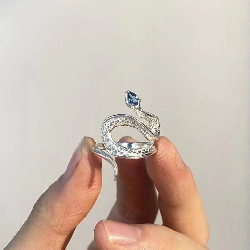 Wholesale Blue Topaz Snake Ring Electroplated Zinc Alloy Adjustable Women S Fashion Jewelry For Everyday Wear