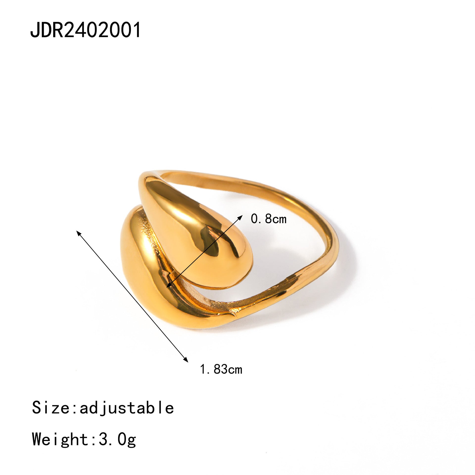 Wholesale Light Luxury Rings 18k Gold Stainless Steel Rings Teardrop-shaped Staggered Open Rings ACC-RS-JingQiao001