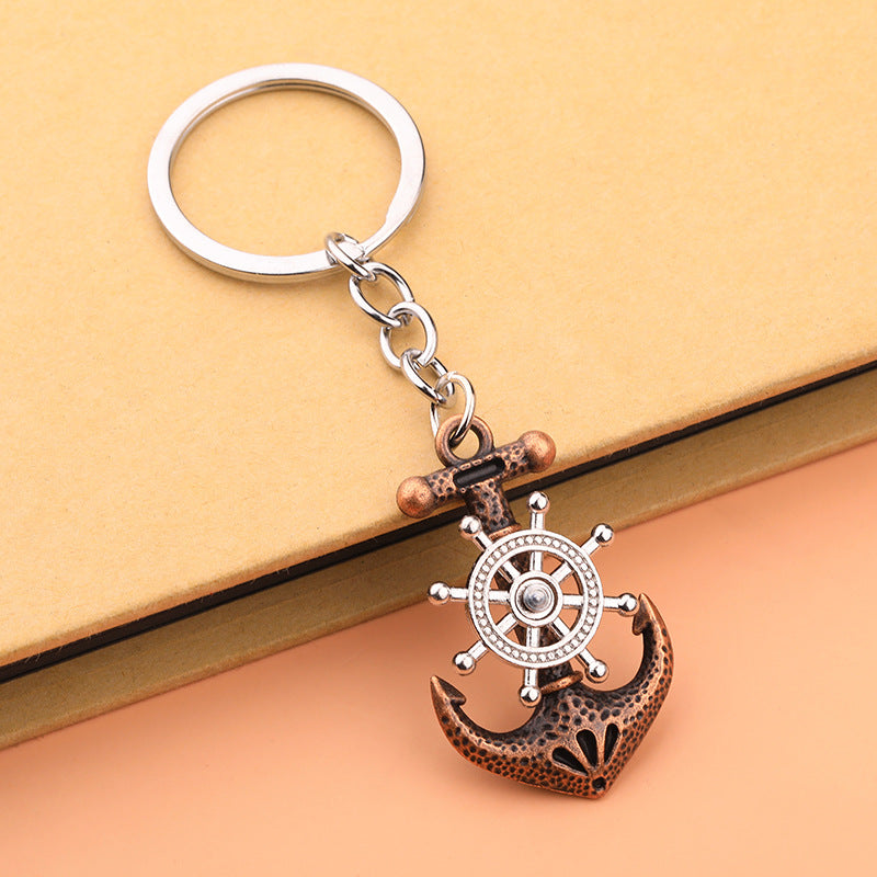 Wholesale retro pirate ship anchor will turn keychain