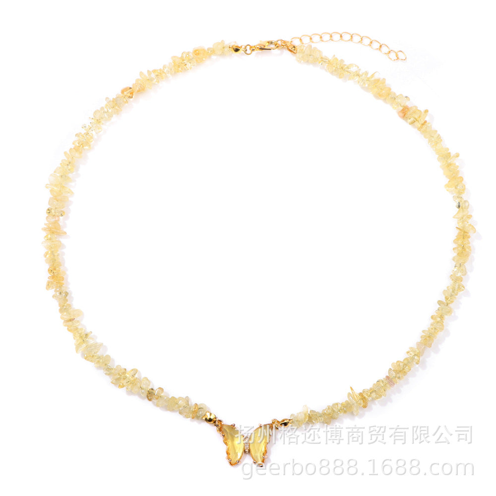 Wholesale Natural Color Stone Handmade Crystal Butterfly Pendant Necklaces ACC-NE-GEB001