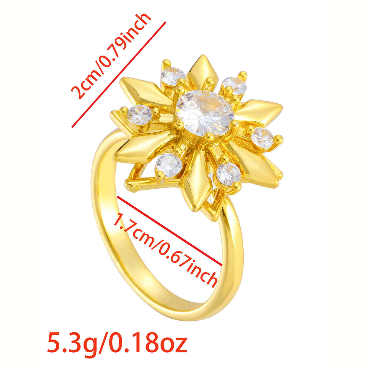 Wholesale Gold Plated Adjustable Rotating Ring Star Moon Zircon Women' s Fashion Jewelry Gift
