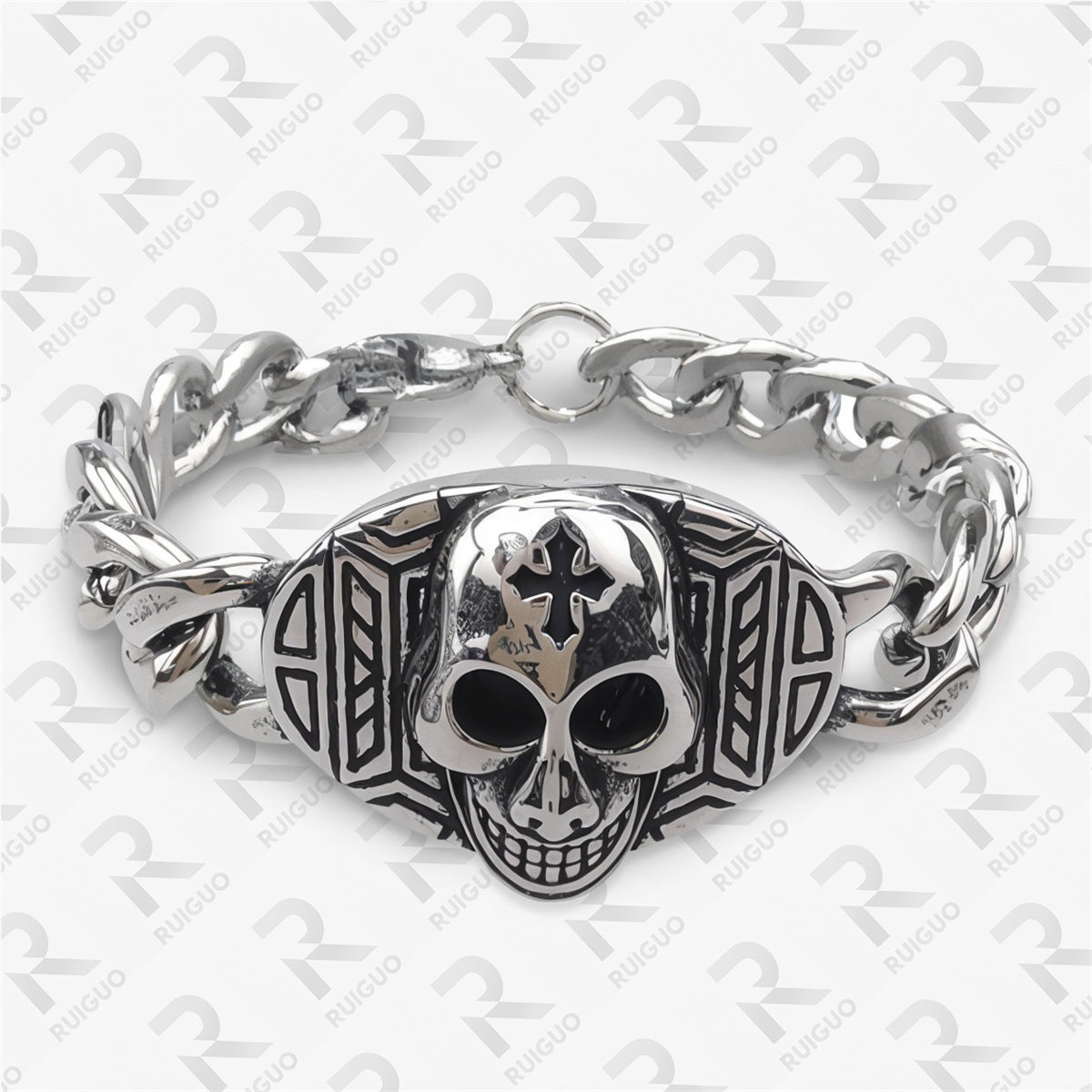 Wholesale Vintage Style Celtic Knot Skull Stainless Steel Cuban Cross Punk Bracelet ACC-BT-Ruig002