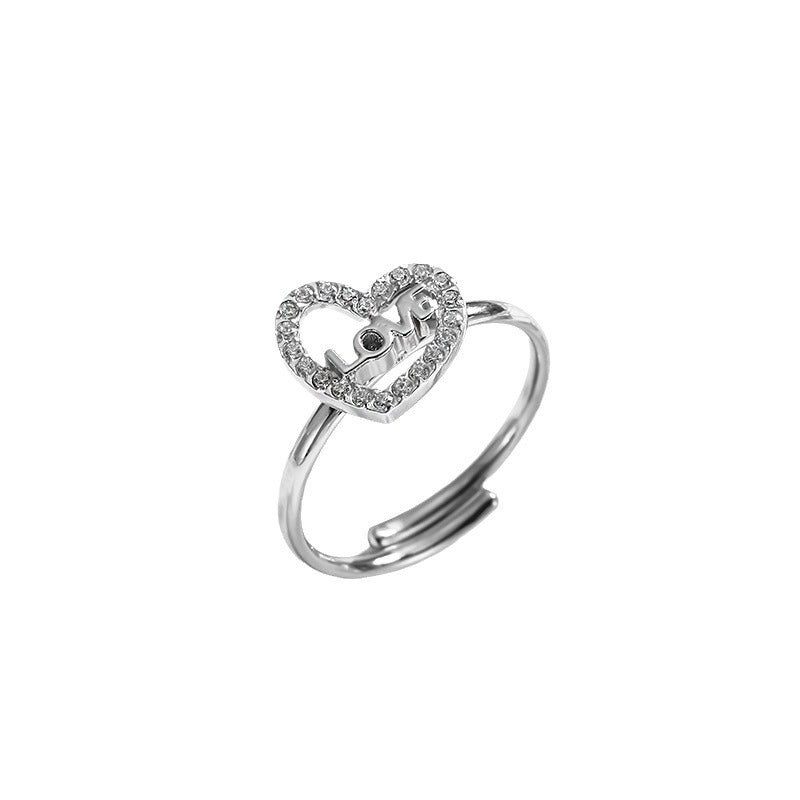 Wholesale 2PCS Titanium steel heart-shaped zircon open ring