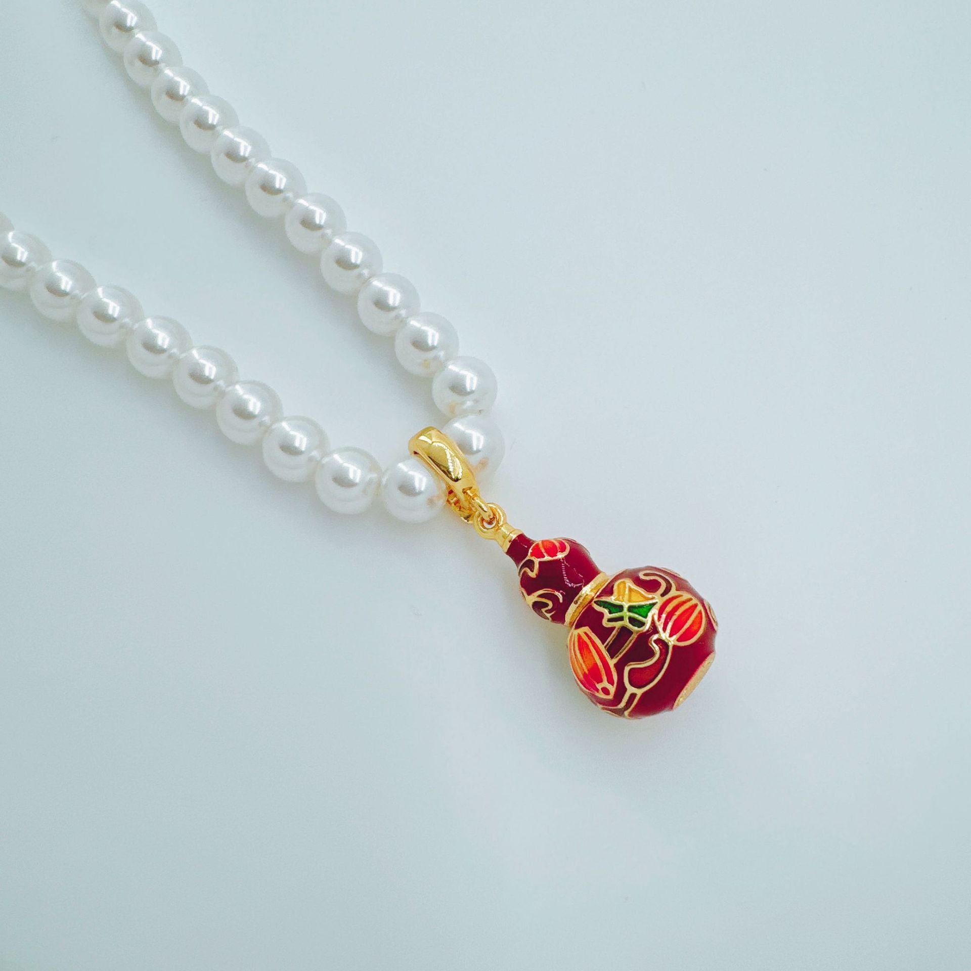 Wholesale Small Horse Gourd Pendant Necklace Copper Gold-Plated Trendy Jewelry Gift