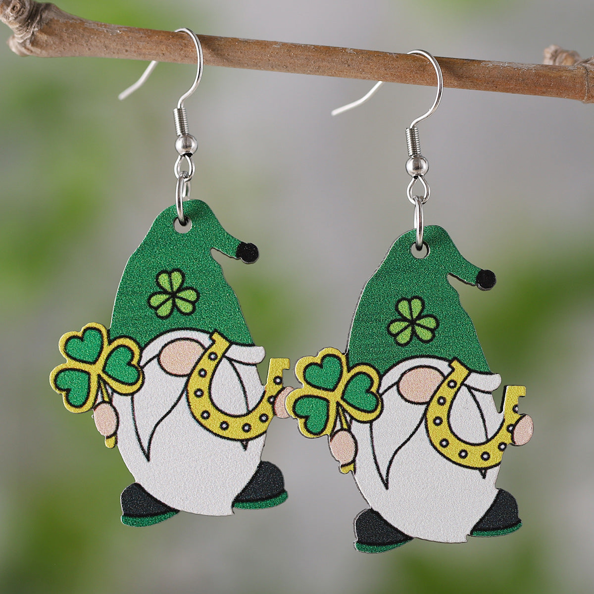 Wholesale St Patrick's Day Clover coffee cup ice cream wooden double-sided earrings