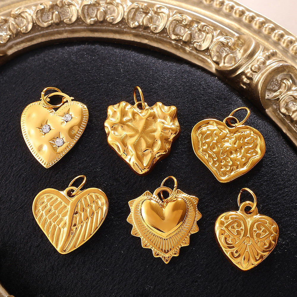 Wholesale  Variety of Peach Heart Stainless Steel Pendant Accessories Collection Lava Diamond Heart DIY Necklace Jewelry