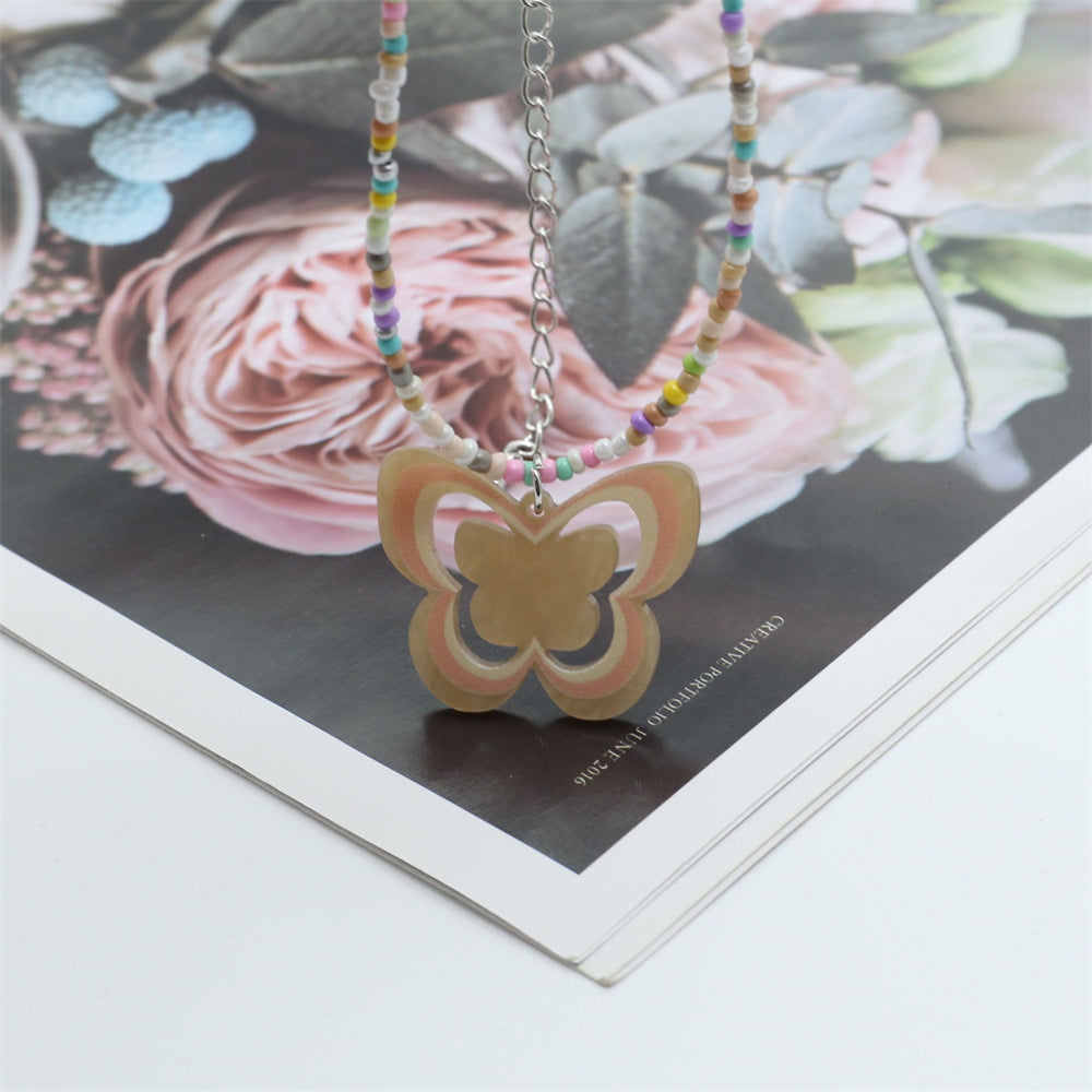 Wholesale Colorful Butterfly Beaded Y2K Necklace