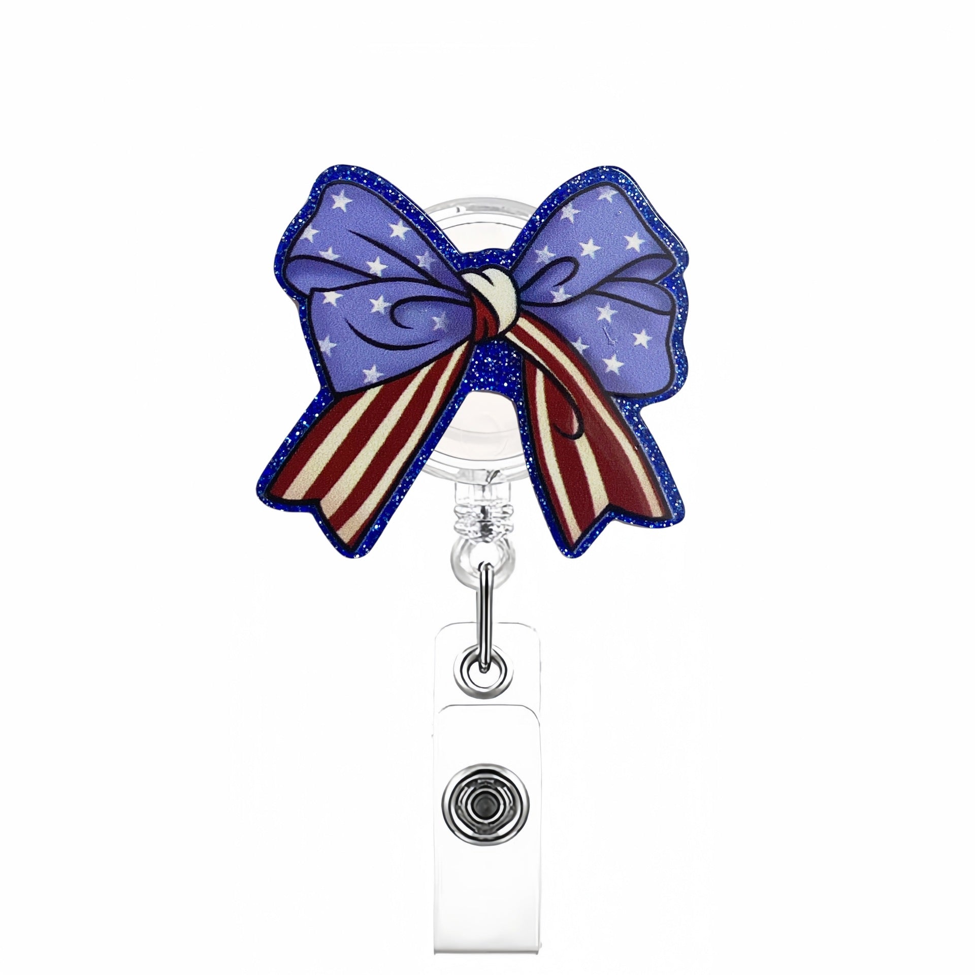 Wholesale Acrylic Glitter Independence Day Badge Reels Keychains