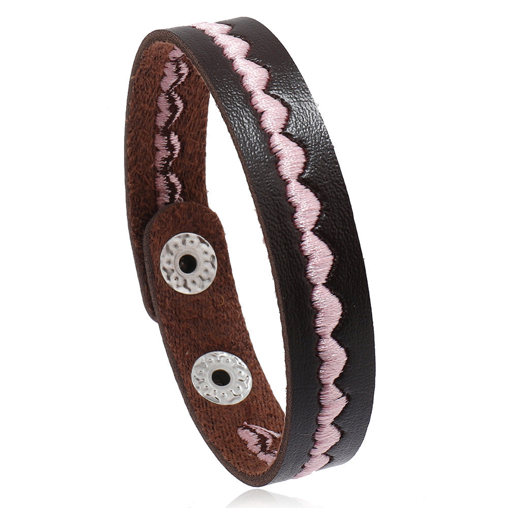Wholesale 3PCS Leather Heart Embroidered Bracelet