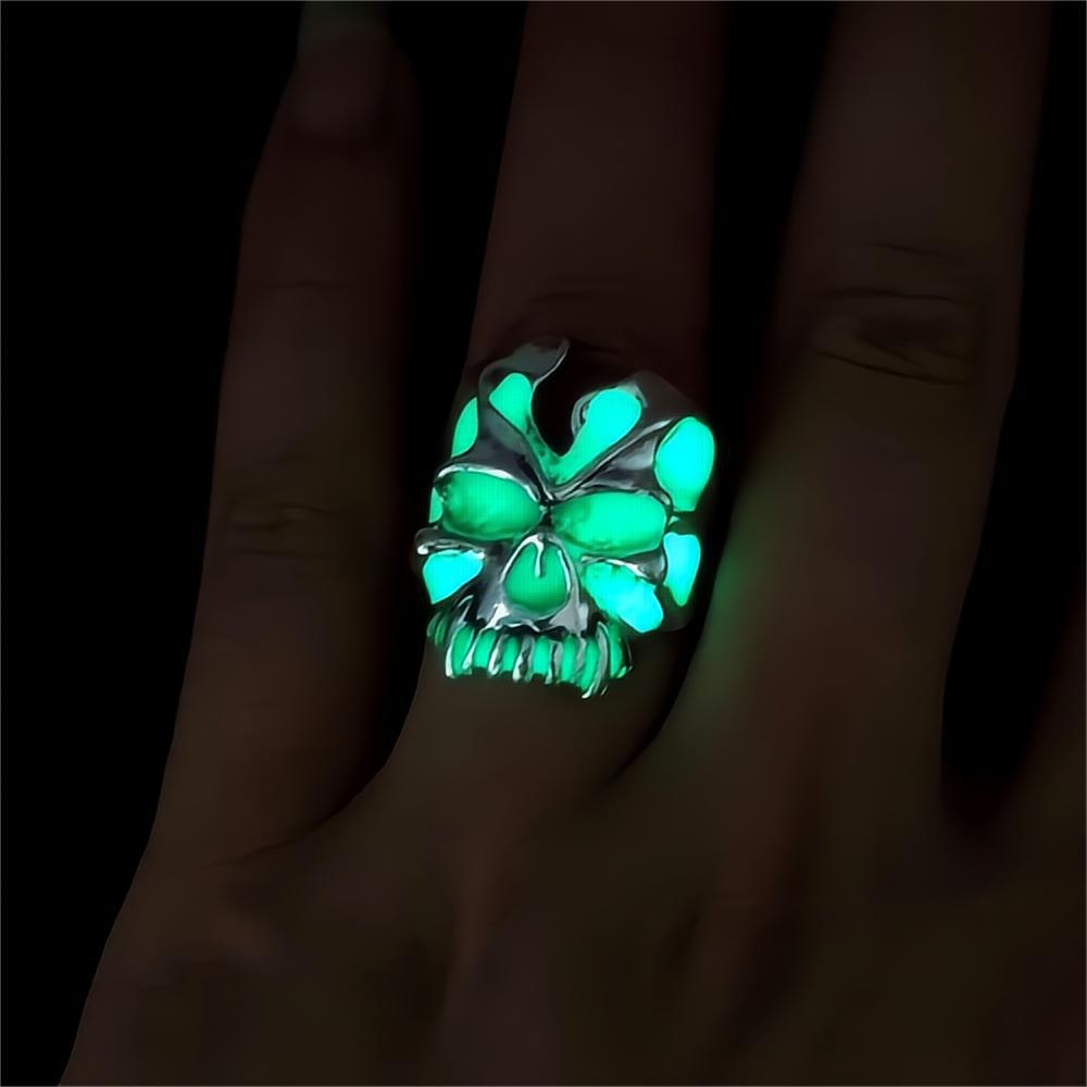 Wholesale Vintage  Alloy Ghost Rider Luminous Skull Men' s Ring