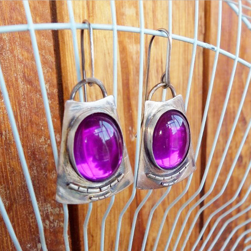 Wholesale Ancient Silver Inlaid Purple Stone Earrings