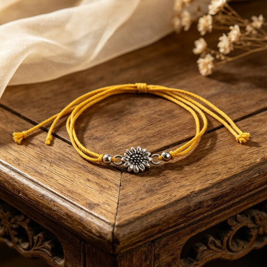 Wholesale Vintage Boho Turquoise Flower Alloy Rope Bracelet Yellow Cord Handmade Women S Fashion Jewelry Accessory Gift
