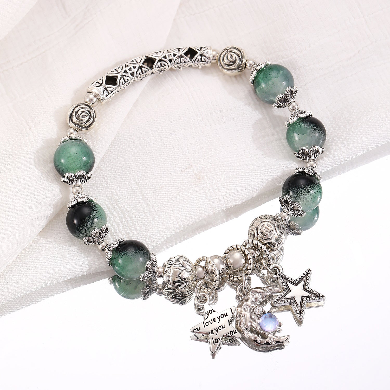 Wholesale Alloy and natural stone Bohemian tassel bracelet