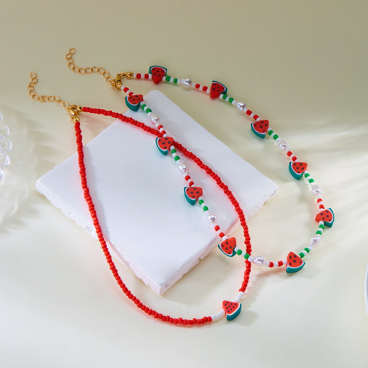 Wholesale  Soft Pottery Watermelon Strawberry Rice Beads Pearl Necklace