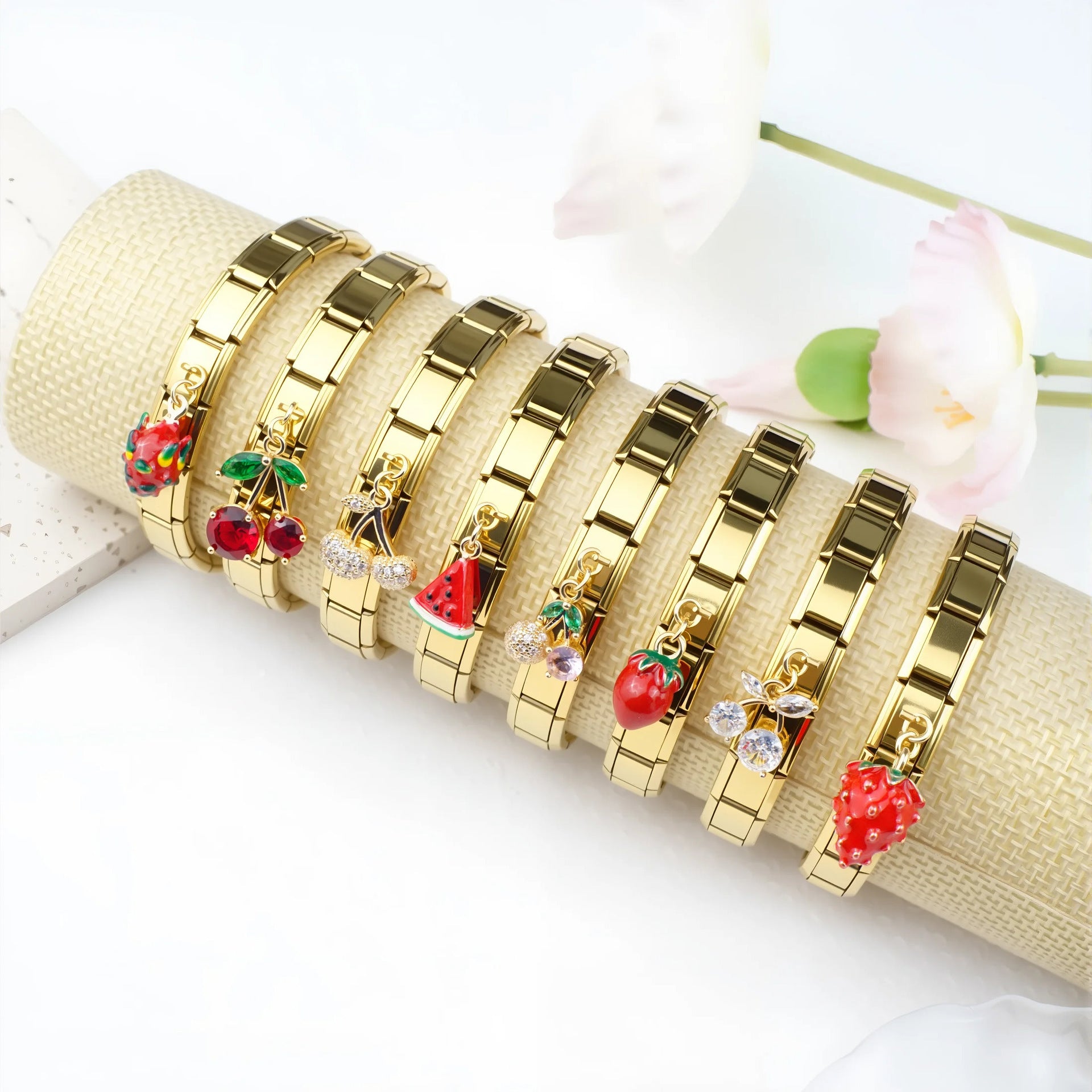 Wholesale 2pcs/pack 9mm Italian Charm Starter Bracelets DIY square Single Section Creative Stainless Steel Composable Bracelet