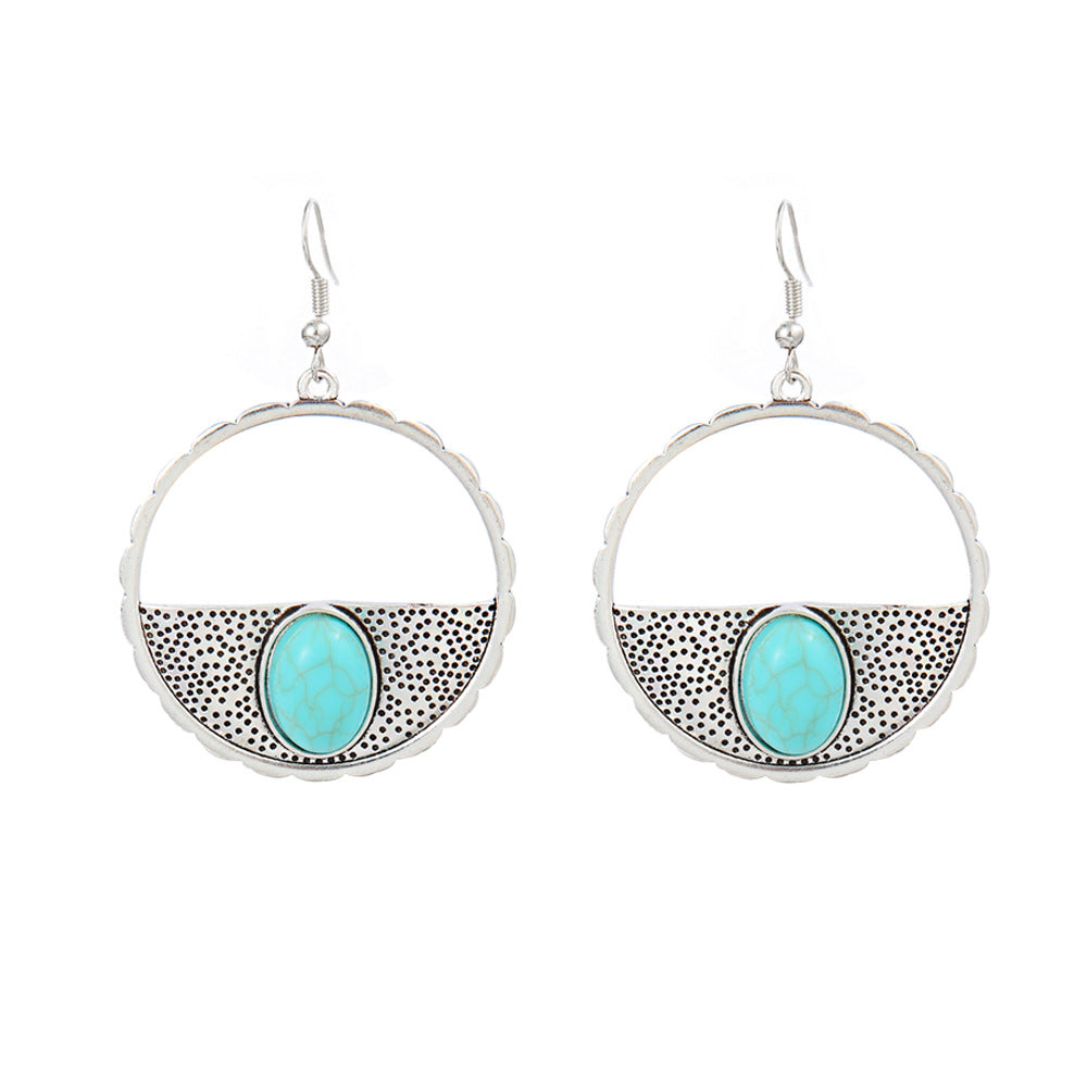 Wholesale Turquoise Tassel Earrings Geometric Alloy Design for Party Wear Boutique Resale Jewelry Accessory